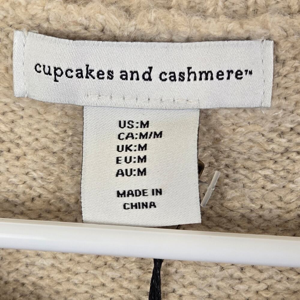 cupcakes & cashmere JOY Christmas Holiday Sweater Women's M Beige GLITTER WREA - Picture 4 of 8